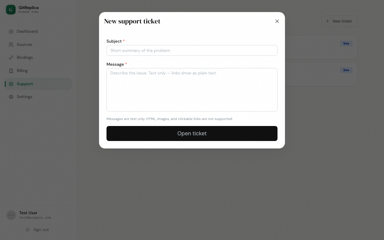 The New ticket form